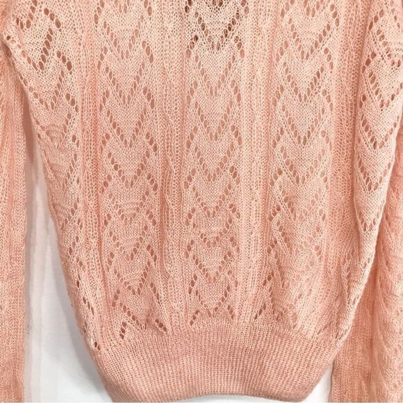 Listicle Pale Pink Ruffle Yoke Feminine Romantic Open Knit Pullover Sweater NEW - Picture 10 of 16